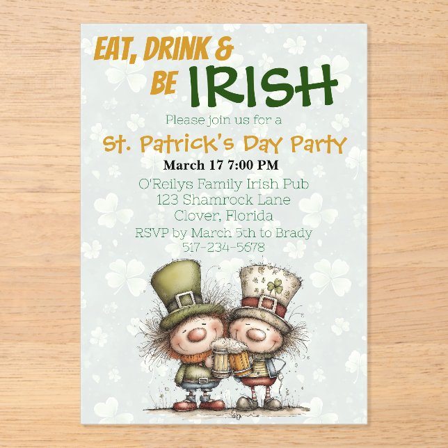 Irish‑Inspired St. Patrick’s Day Party Acrylic Invitations (Front)