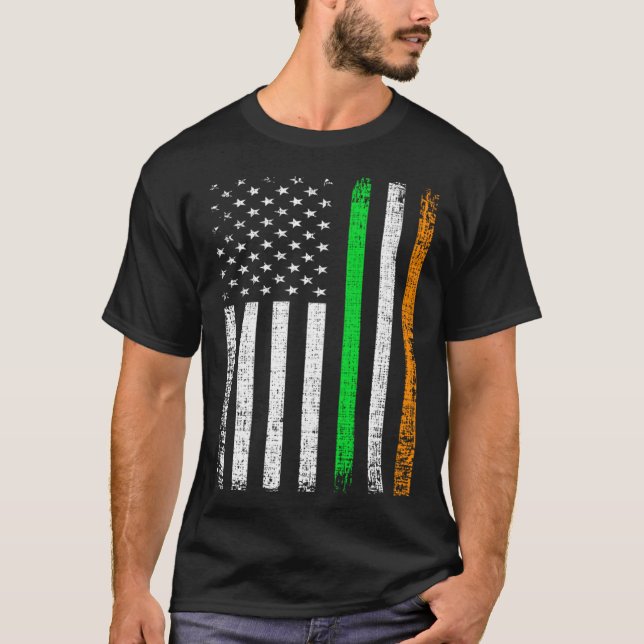 Irish Ireland Flag Patriotic American Flag St Patr T-Shirt (Front)