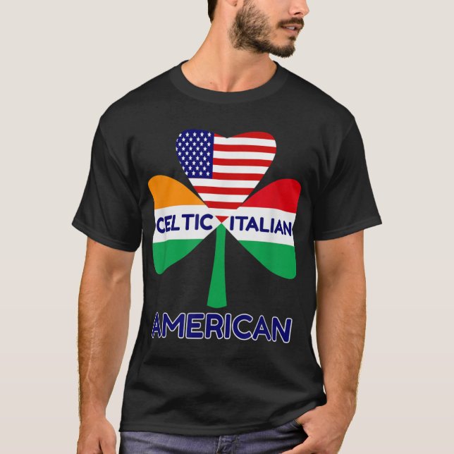 Irish Italian American Flag And Celtic Shamrock Pr T-Shirt (Front)