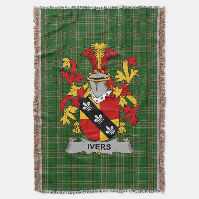  Irish Ivers Coat of Arms Family Crest Ireland Throw Blanket (Front Vertical)