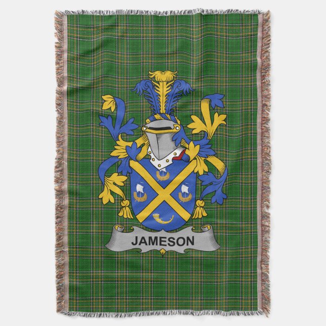  Irish Jameson Coat of Arms Family Crest Ireland Throw Blanket (Front Vertical)