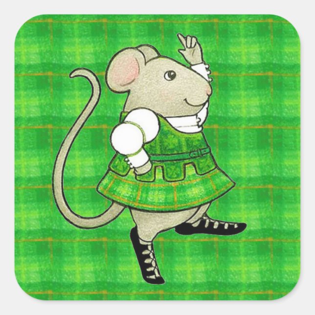 IRISH JIG MOUSE Large Square Stickers (Front)