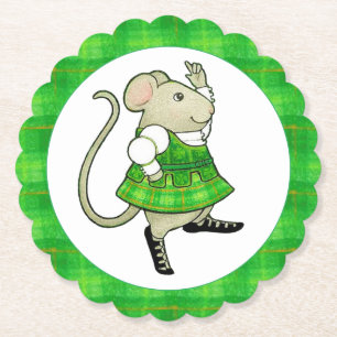IRISH JIG MOUSE Scalloped Round Paper Coasters II