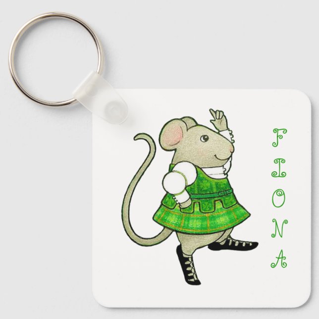 IRISH JIG MOUSE Square Metal Keychain + Text (Front)
