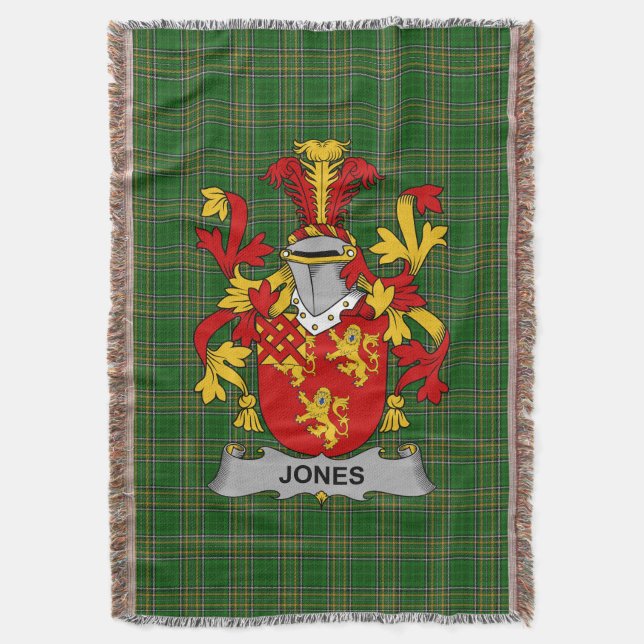  Irish Jones Coat of Arms Family Crest Ireland Throw Blanket (Front Vertical)
