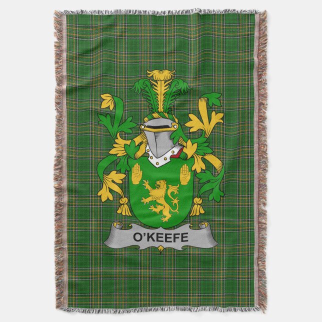  Irish Keefe or O_Keefe Coat of Arms Family Crest  Throw Blanket (Front Vertical)