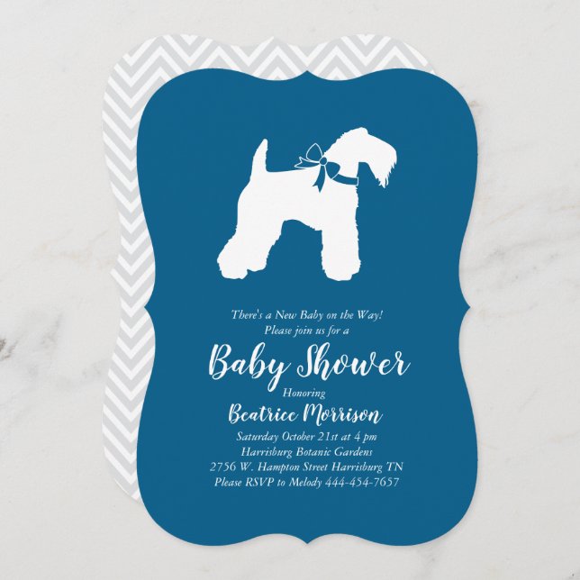 Irish Kerry Blue Terrier Dog Baby Shower Blue Boy Invitation (Front/Back)
