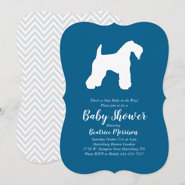 Irish Kerry Blue Terrier Dog Baby Shower Blue Boy Invitation (Front/Back)