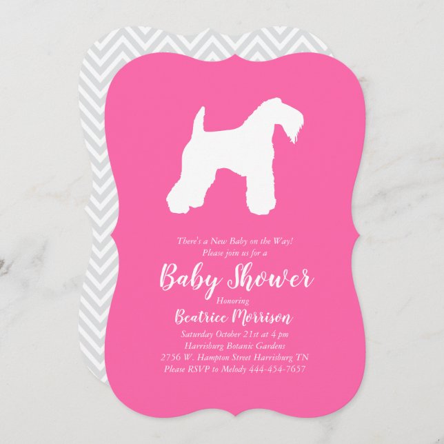 Irish Kerry Blue Terrier Dog Baby Shower Pink Girl Invitation (Front/Back)