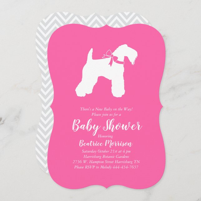 Irish Kerry Blue Terrier Dog Baby Shower Pink Girl Invitation (Front/Back)