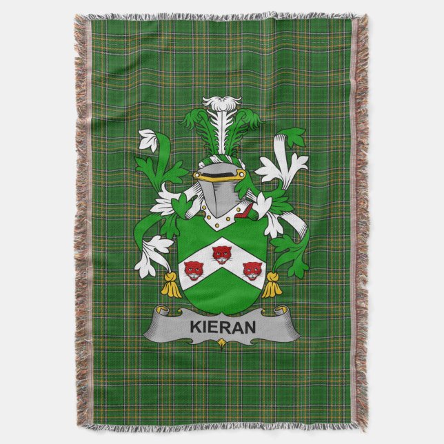  Irish Kieran or O_Kieran Coat of Arms Family Cres Throw Blanket (Front Vertical)