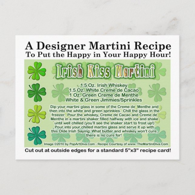 Irish Kiss St. Patrick's Day Martini Recipe Card (Front)