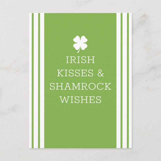 Irish Kisses and Shamrock Wishes Holiday Postcard (Front)