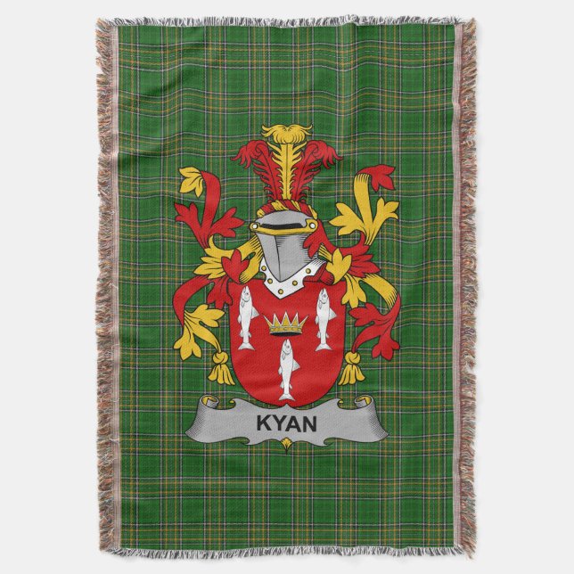  Irish Kyan or O_Kyan Coat of Arms Family Crest Ir Throw Blanket (Front Vertical)