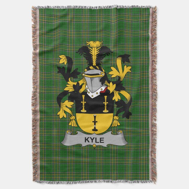  Irish Kyle Coat of Arms Family Crest Ireland Throw Blanket (Front Vertical)