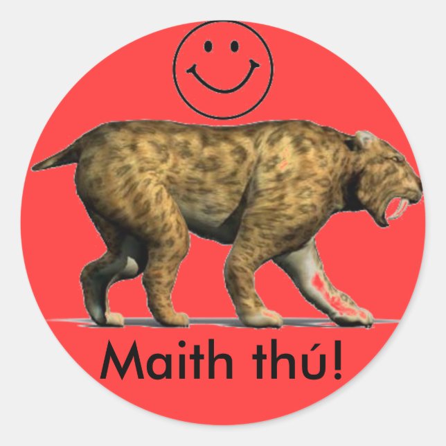 Irish language reward sticker Sabre tooth cat (Front)