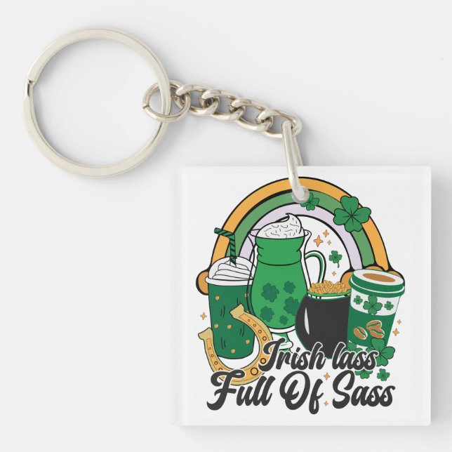 Irish Lass Full of Sass - Cheeky St. Patrick's Day Key Ring (Front)