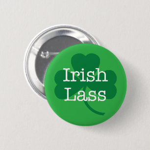 Irish Lass, Green Shamrock Button