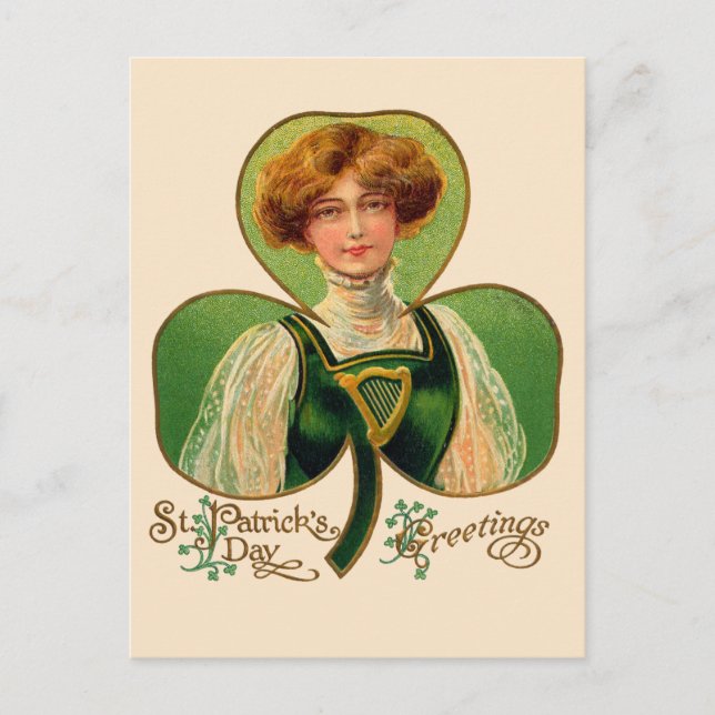 Irish Lass St. Patrick's Day Vintage Postcard (Front)