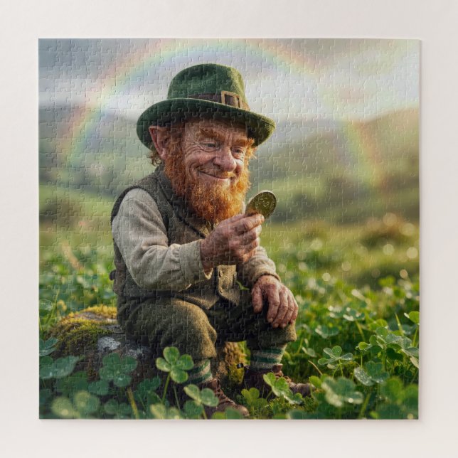 Irish Leprechaun Admiring a Gold Coin Jigsaw Puzzle (Vertical)