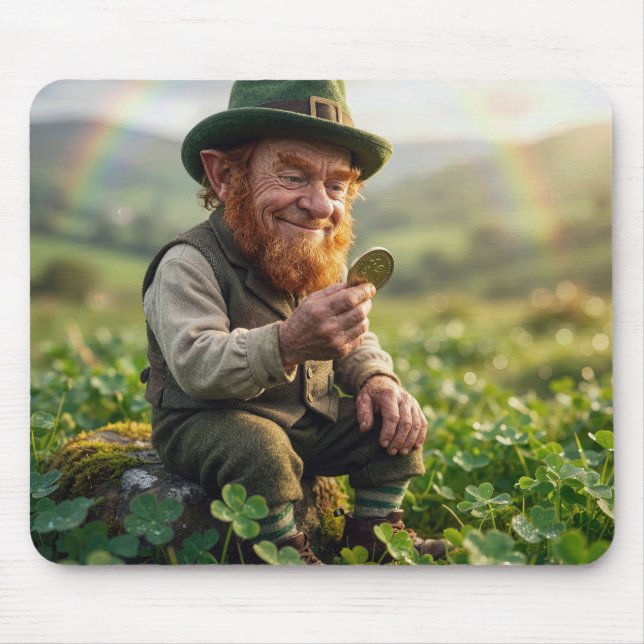 Irish Leprechaun Admiring a Gold Coin Mouse Mat (Front)
