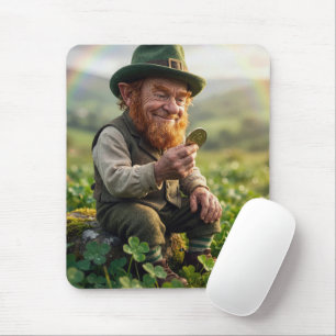 Irish Leprechaun Admiring a Gold Coin Mouse Mat