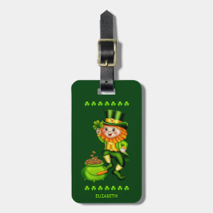 Irish Leprechaun Gold Pot Shamrock St Patrick Luggage Tag