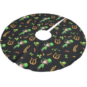 Irish leprechaun green and gold pattern black brushed polyester tree skirt