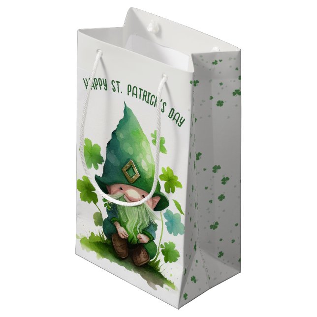 Irish Leprechaun In Shamrocks Small Gift Bag (Front Angled)