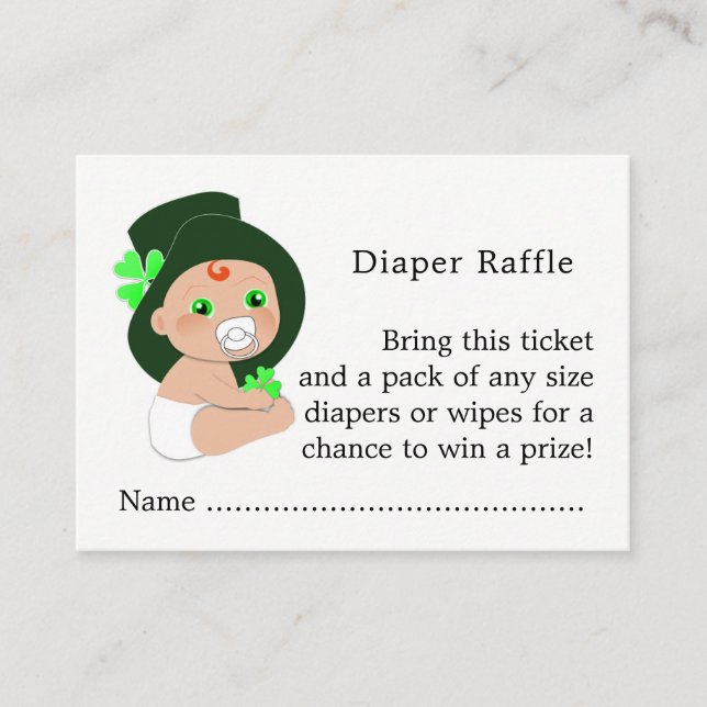 Irish Leprechaun Lucky Shamrock Diaper Raffle Enclosure Card (Front)
