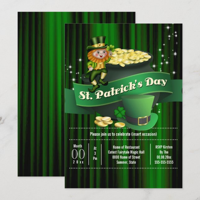 Irish leprechaun pot gold St Patricks holiday  Invitation (Front/Back)