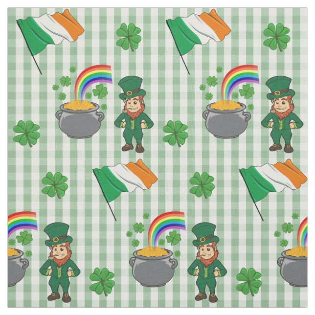 Irish Leprechaun Rainbow Pot Of Gold Flag Fun Fabric (Swatch)