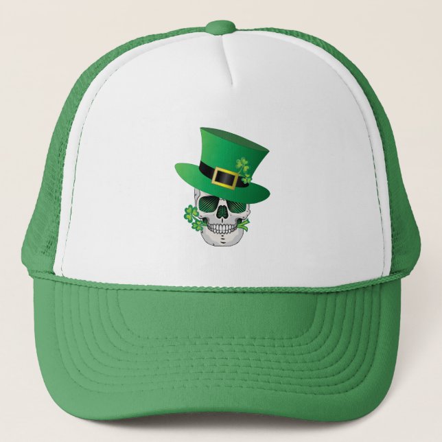 Irish Leprechaun Skull Trucker Hat (Front)