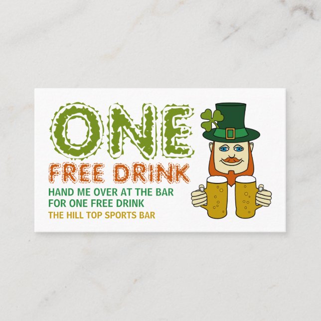 Irish Leprechaun, St Patrick's Day Drinks Ticket (Front)