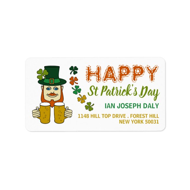 Irish Leprechaun, St Patrick's Day Label (Front)