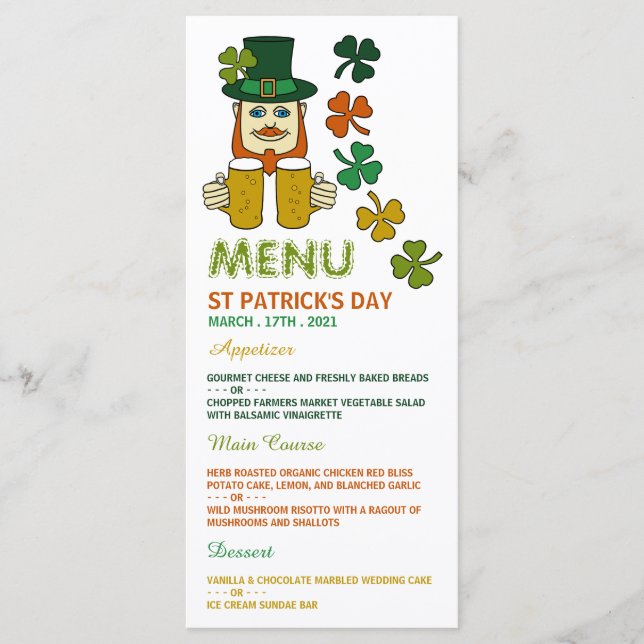 Irish Leprechaun, St Patrick's Day Menu Card (Front)