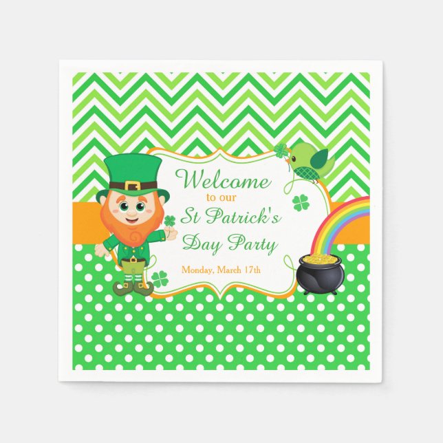 Irish Leprechaun St Patrick's Day Party Napkin (Front)