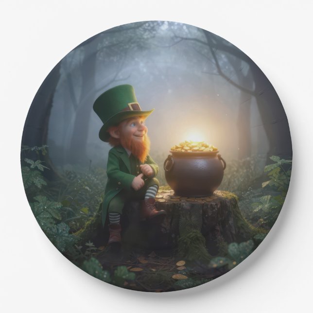 Irish Leprechaun with a Pot of Gold Paper Plate (Front)