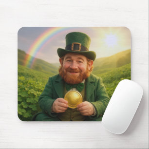 Irish Leprechaun With Gold Coin and Rainbow Mouse Mat