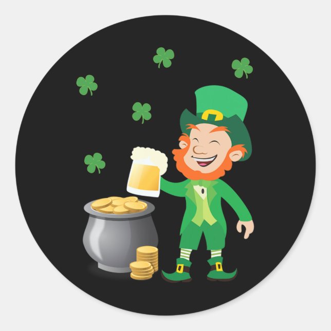 Irish Leprechaun With Pot Of Gold St. Patricks Day Classic Round Sticker (Front)
