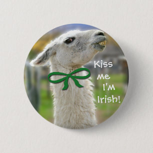 Irish Llama-Kiss Me I'm Irish St. Patrick's Button