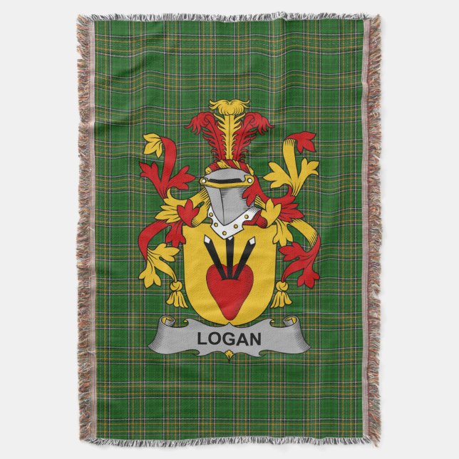  Irish Logan Coat of Arms Family Crest Ireland Throw Blanket (Front Vertical)