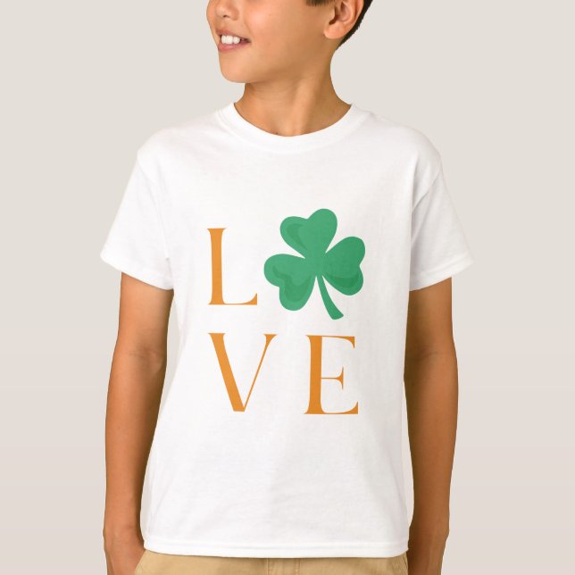 Irish Love Clover Shamrock Green and Orange T-Shirt (Front)