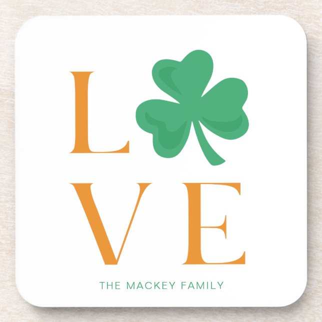 Irish Love Green and Orange Shamrock Family Coaster (Front)