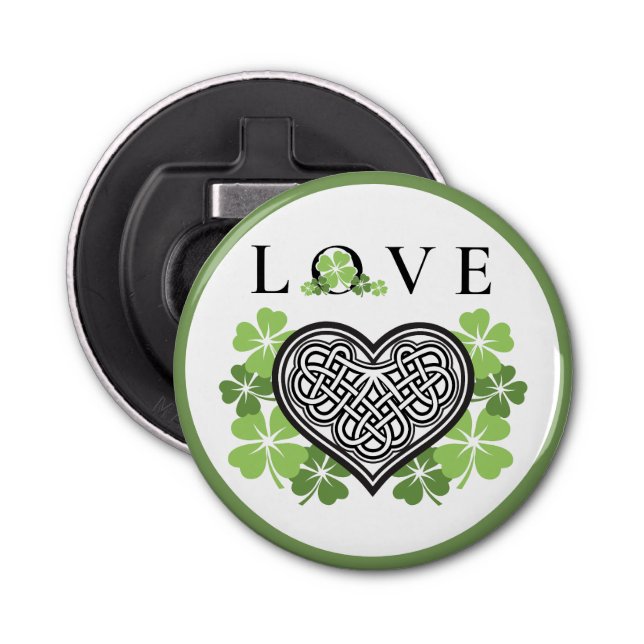 Irish LOVE Shamrock & Celtic Knot Heart Bottle Opener (Front)