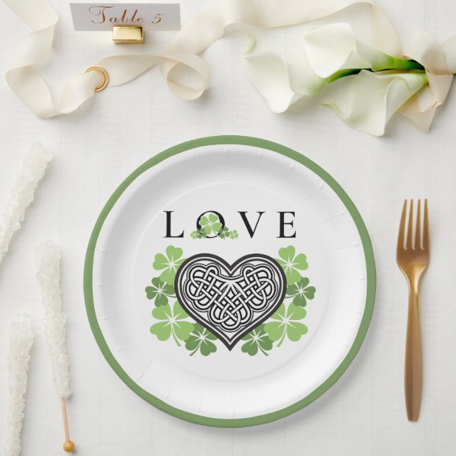 Irish LOVE Shamrock & Celtic Knot Heart Paper Plate (Wedding)