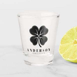 Irish Lucky Four Black Leaf Clover with Name Shot Glass
