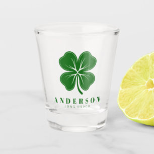 Irish Lucky Four Green Leaf Clover with Name Shot Glass