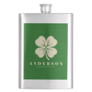 Irish Lucky Four Leaf Clover Name Green Classic Hip Flask