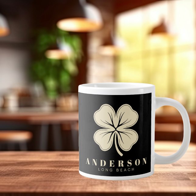 Irish Lucky Four Leaf Clover with Name Black Large Coffee Mug (Creator Uploaded)